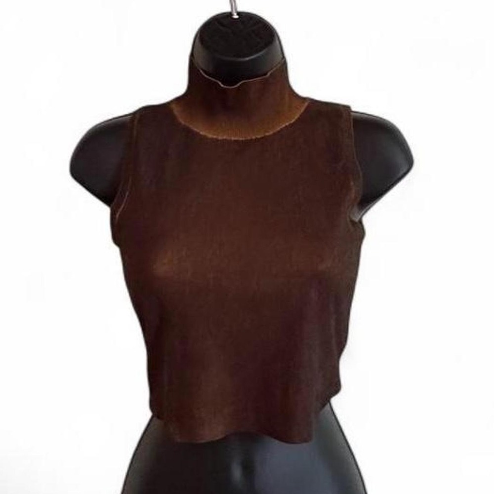 Zara Brown Seamless Mock Neck Sleeveless Cropped Knit Tank Top